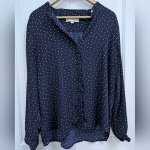 LOFT Navy Polka Dot Blouse